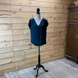 H&M shirt blouse forest green high low